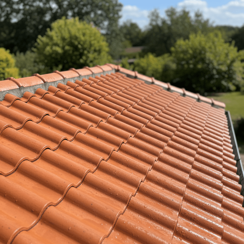 Clean roof tiles free of moss after professional soft washing