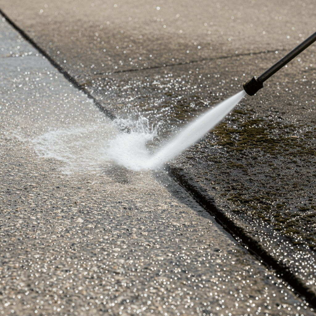 Pressure washed driveway, half clean half dirty